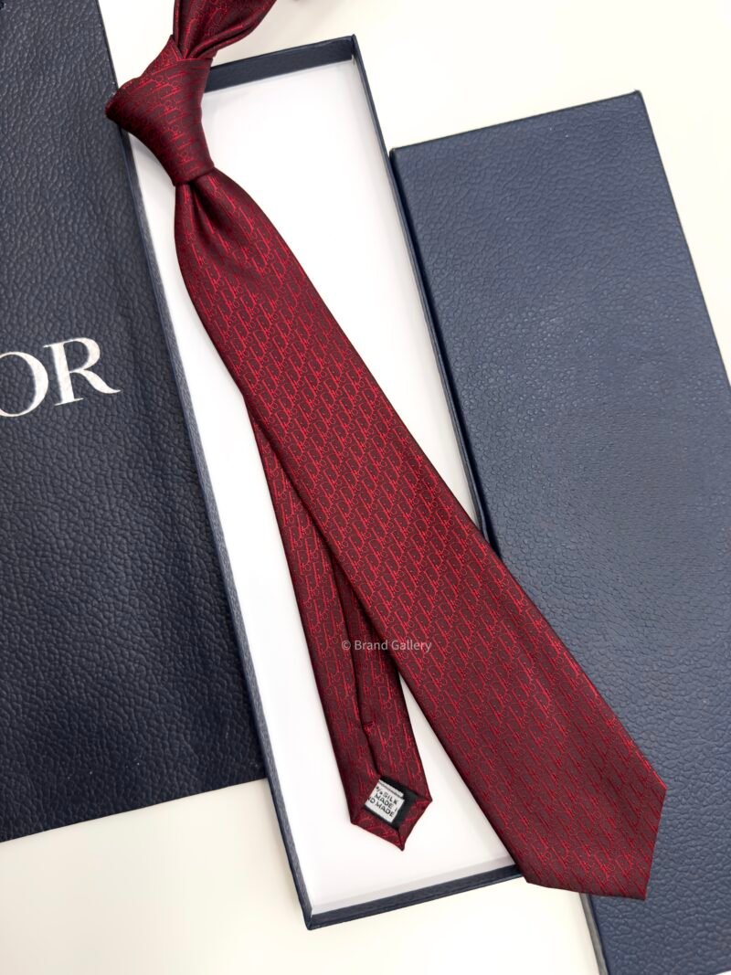 Dior Dark Red OBLIQUE SILK TIE