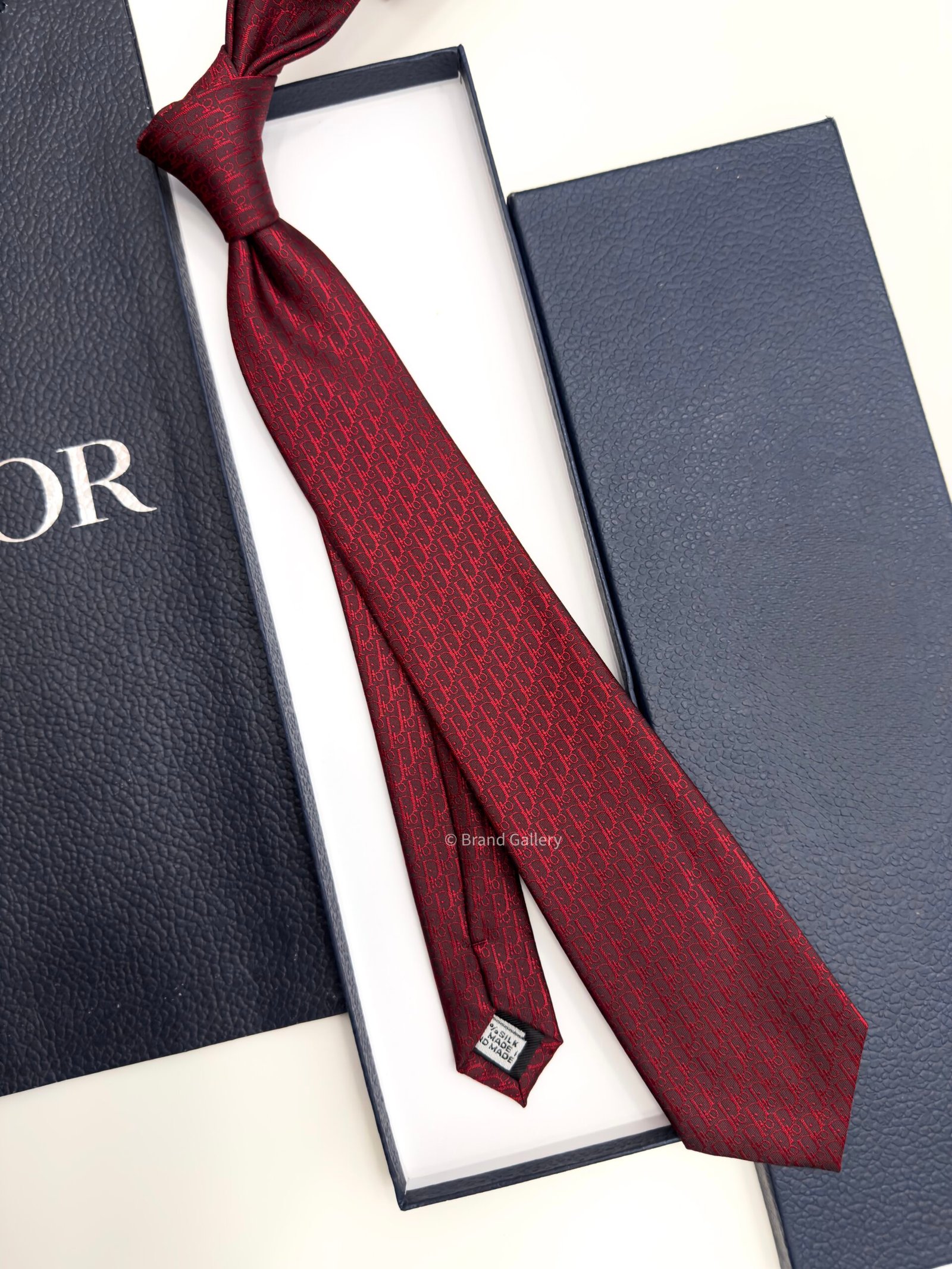 Dior Dark Red OBLIQUE SILK TIE