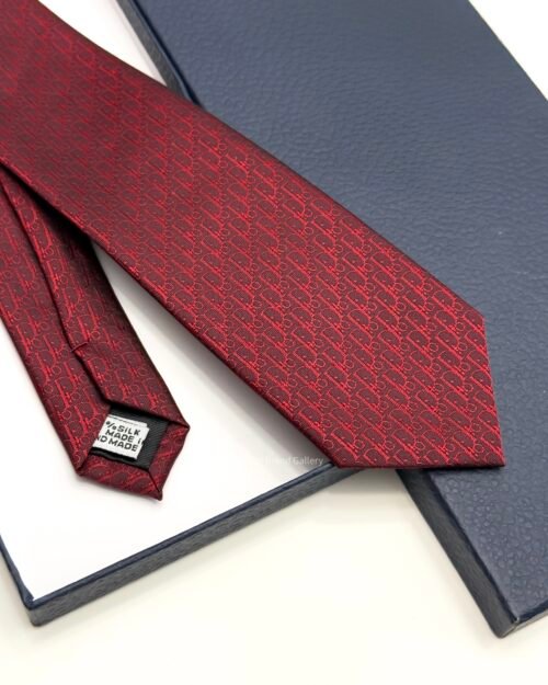 Dior Dark Red OBLIQUE SILK TIE
