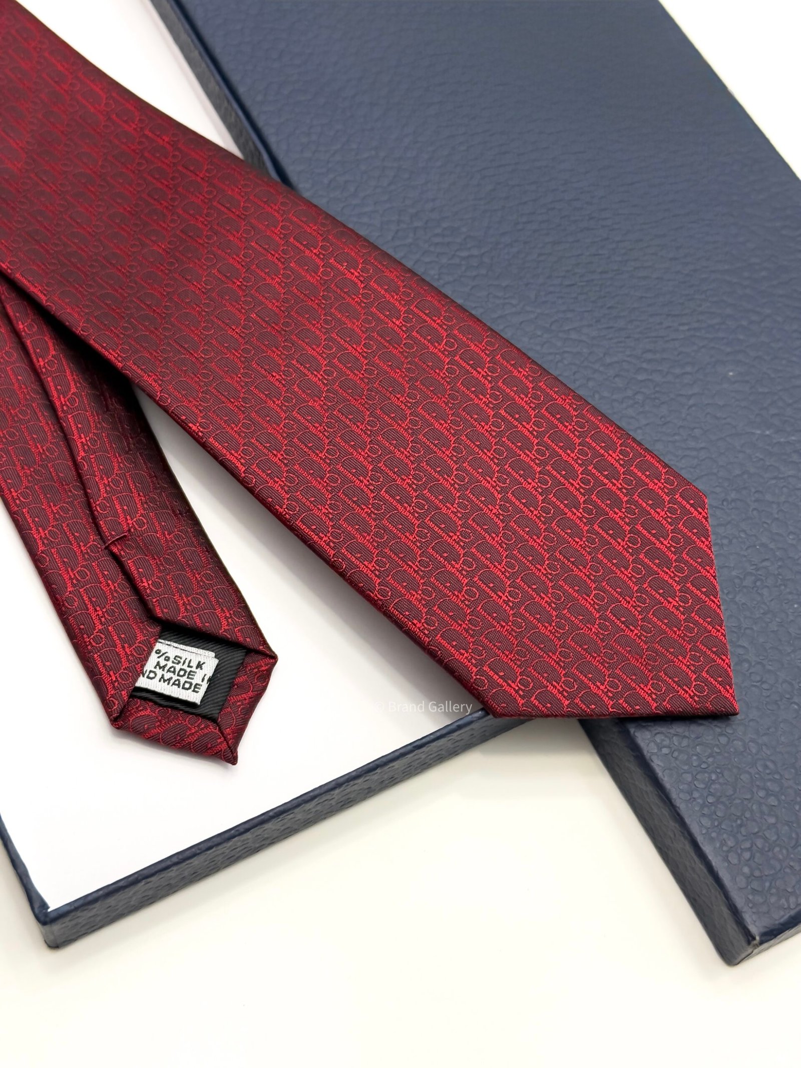 Dior Dark Red OBLIQUE SILK TIE