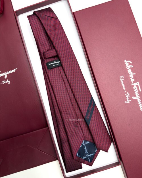Ferragamo Maroon SMALL GANCINI ICON SILK TIE