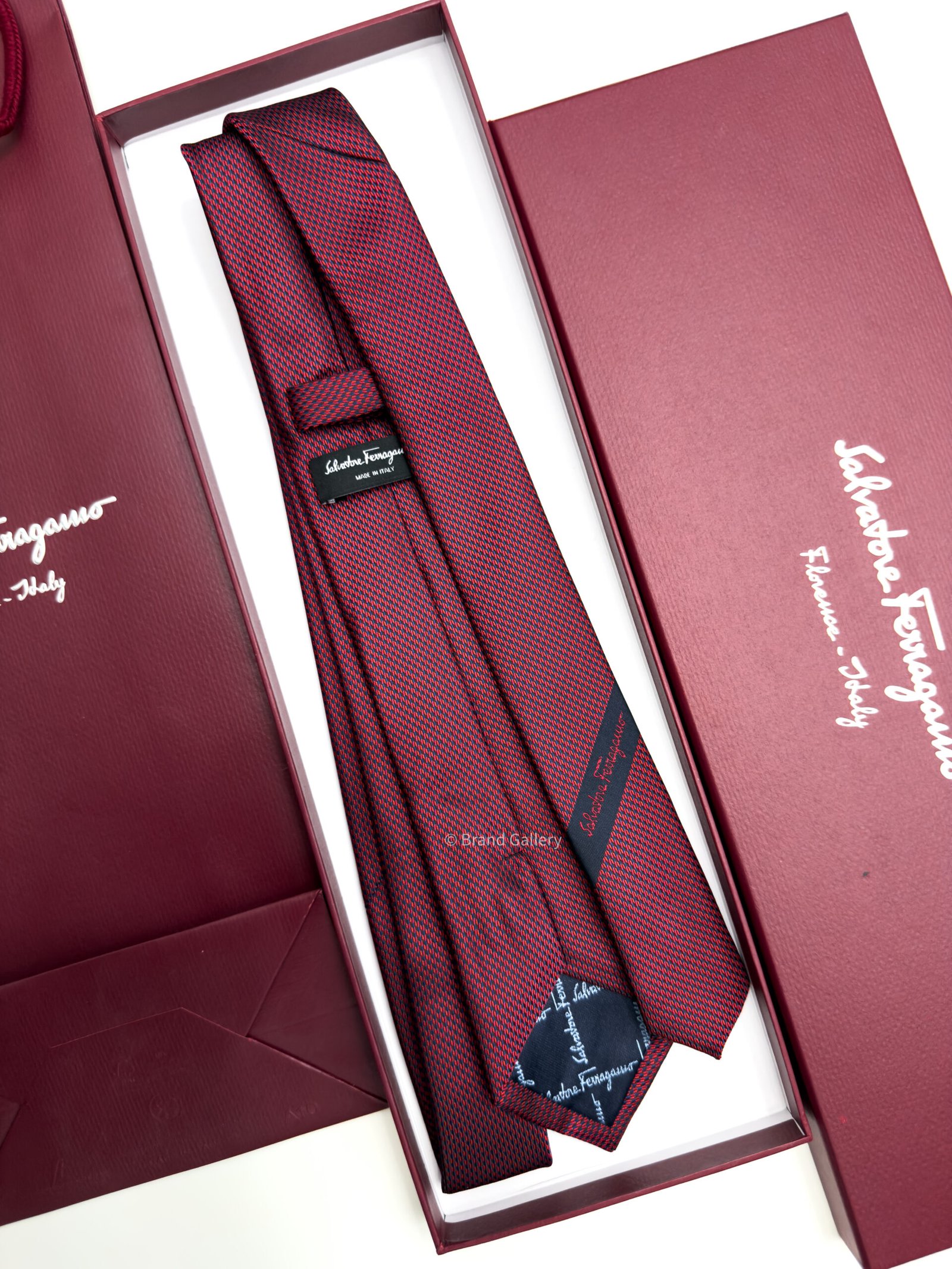 Ferragamo Maroon SMALL GANCINI ICON SILK TIE