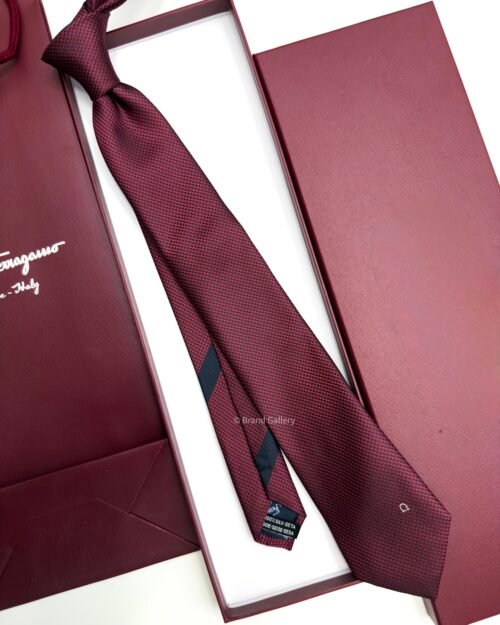 Ferragamo Maroon SMALL GANCINI ICON SILK TIE