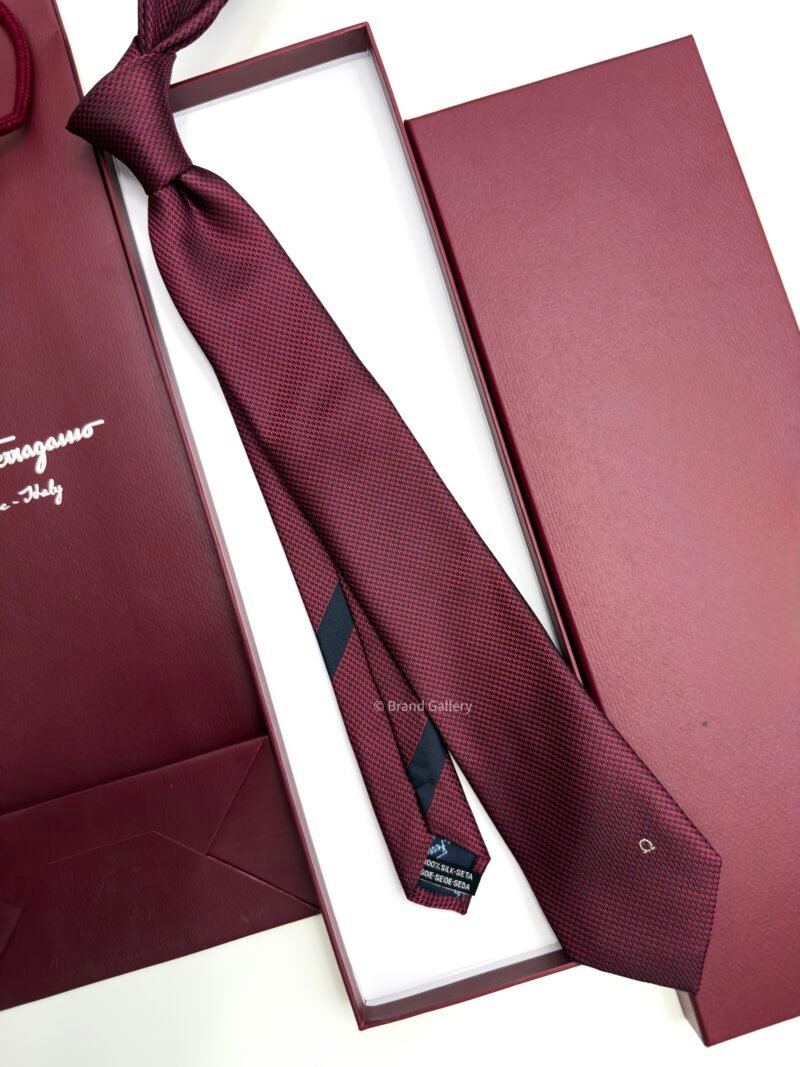 Ferragamo Maroon SMALL GANCINI ICON SILK TIE
