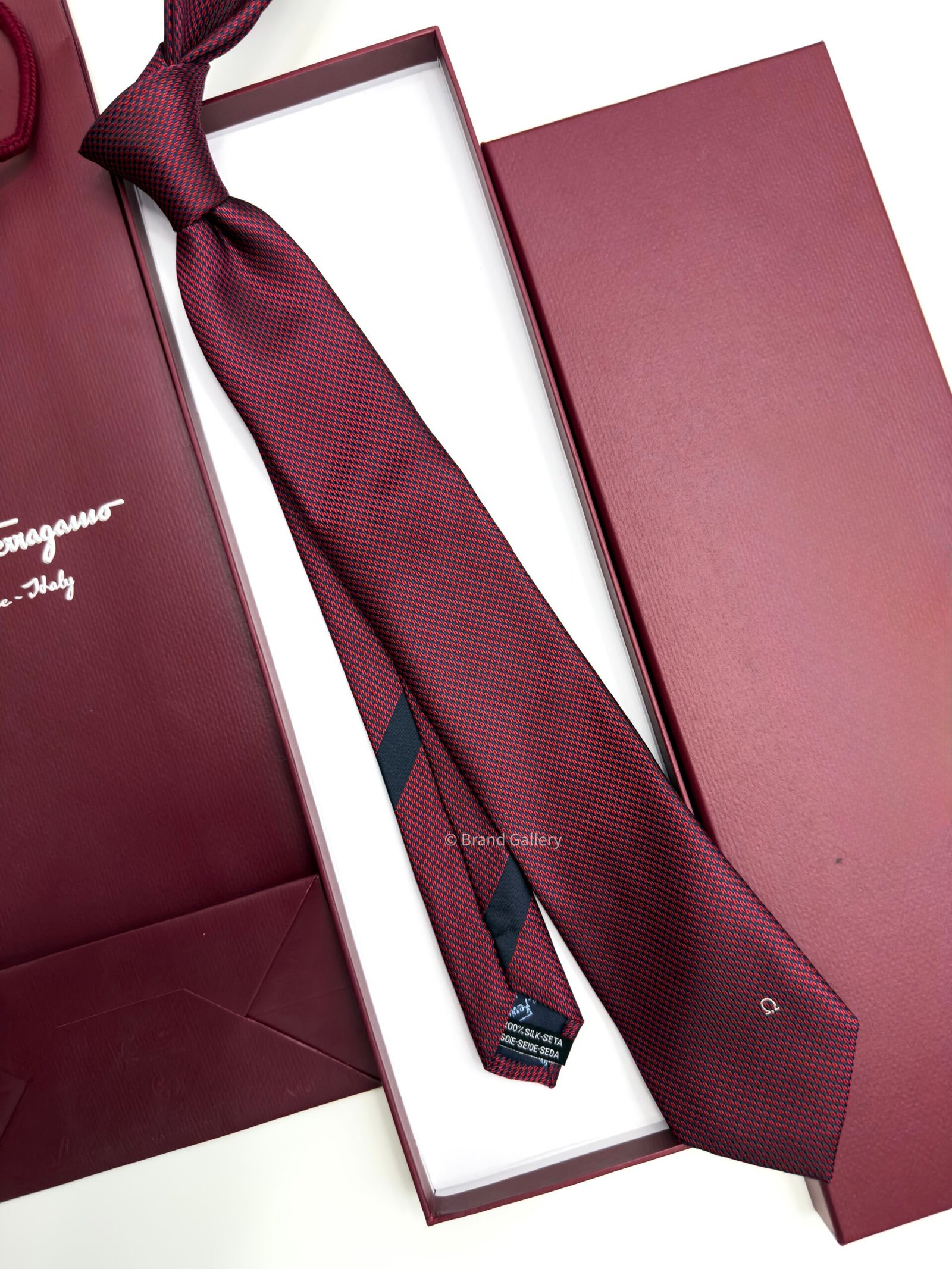 Ferragamo Maroon SMALL GANCINI ICON SILK TIE