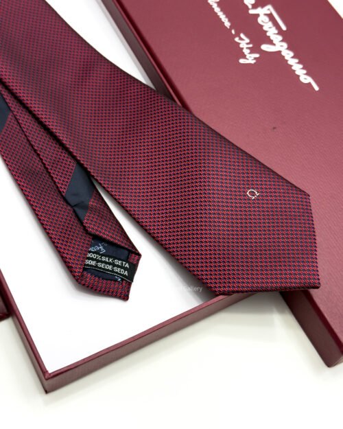 Ferragamo Maroon SMALL GANCINI ICON SILK TIE