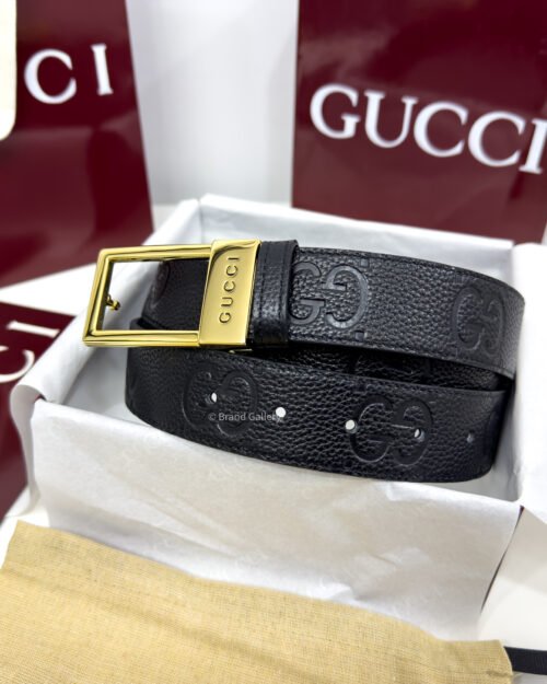 Gucci Rectangular Buckle Black 35mm Leather Belt