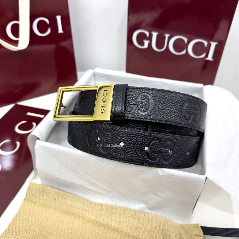 Gucci Rectangular Buckle Black 35mm Leather Belt