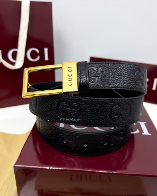 Gucci Rectangular Buckle Black 35mm Leather Belt