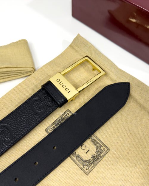 Gucci Rectangular Buckle Black 35mm Leather Belt