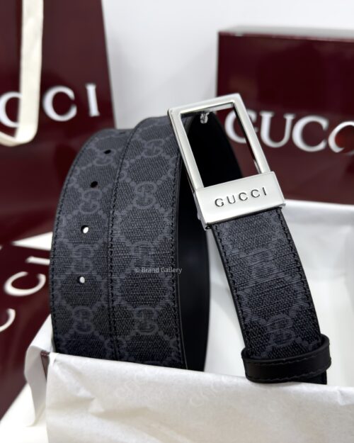 Gucci Rectangular Buckle Blue-Grey 35mm Leather Belt