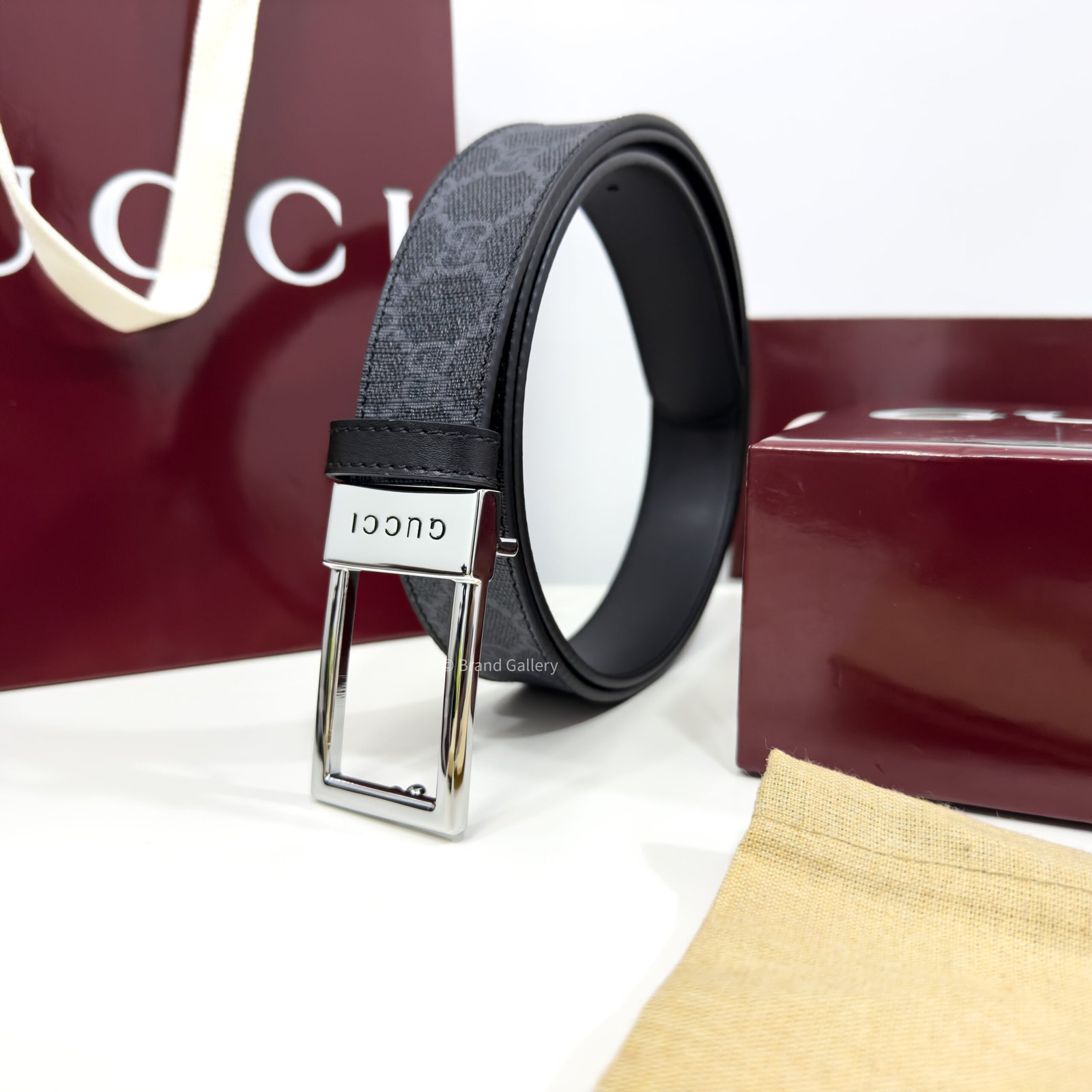 Gucci Rectangular Buckle Blue-Grey 35mm Leather Belt