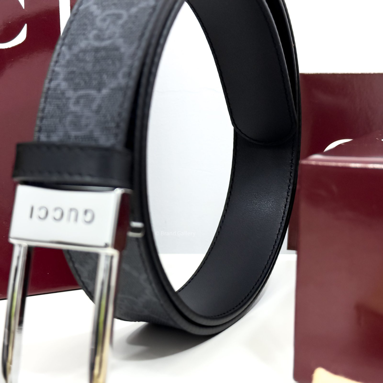 Gucci Rectangular Buckle Blue-Grey 35mm Leather Belt