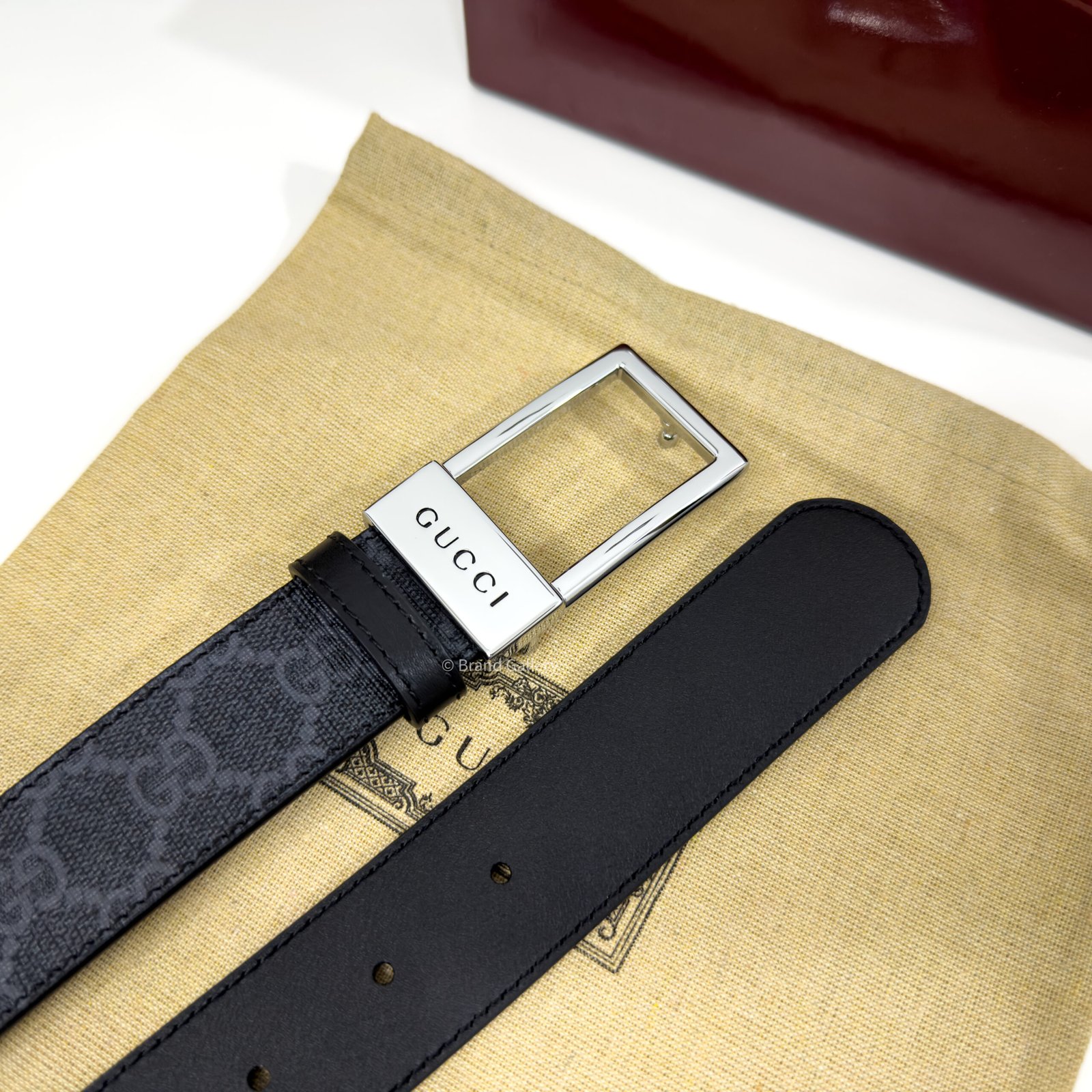 Gucci Rectangular Buckle Blue-Grey 35mm Leather Belt