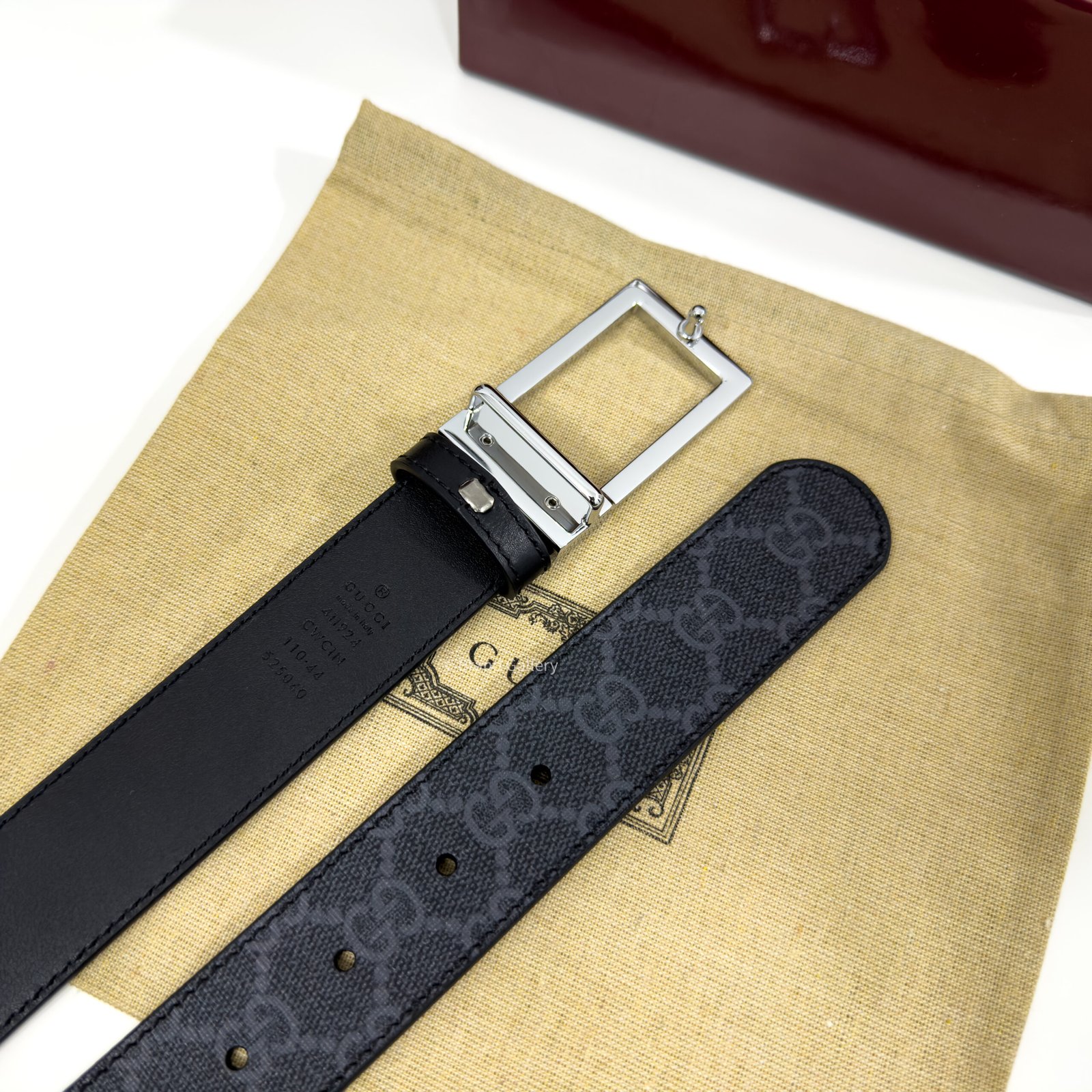 Gucci Rectangular Buckle Blue-Grey 35mm Leather Belt