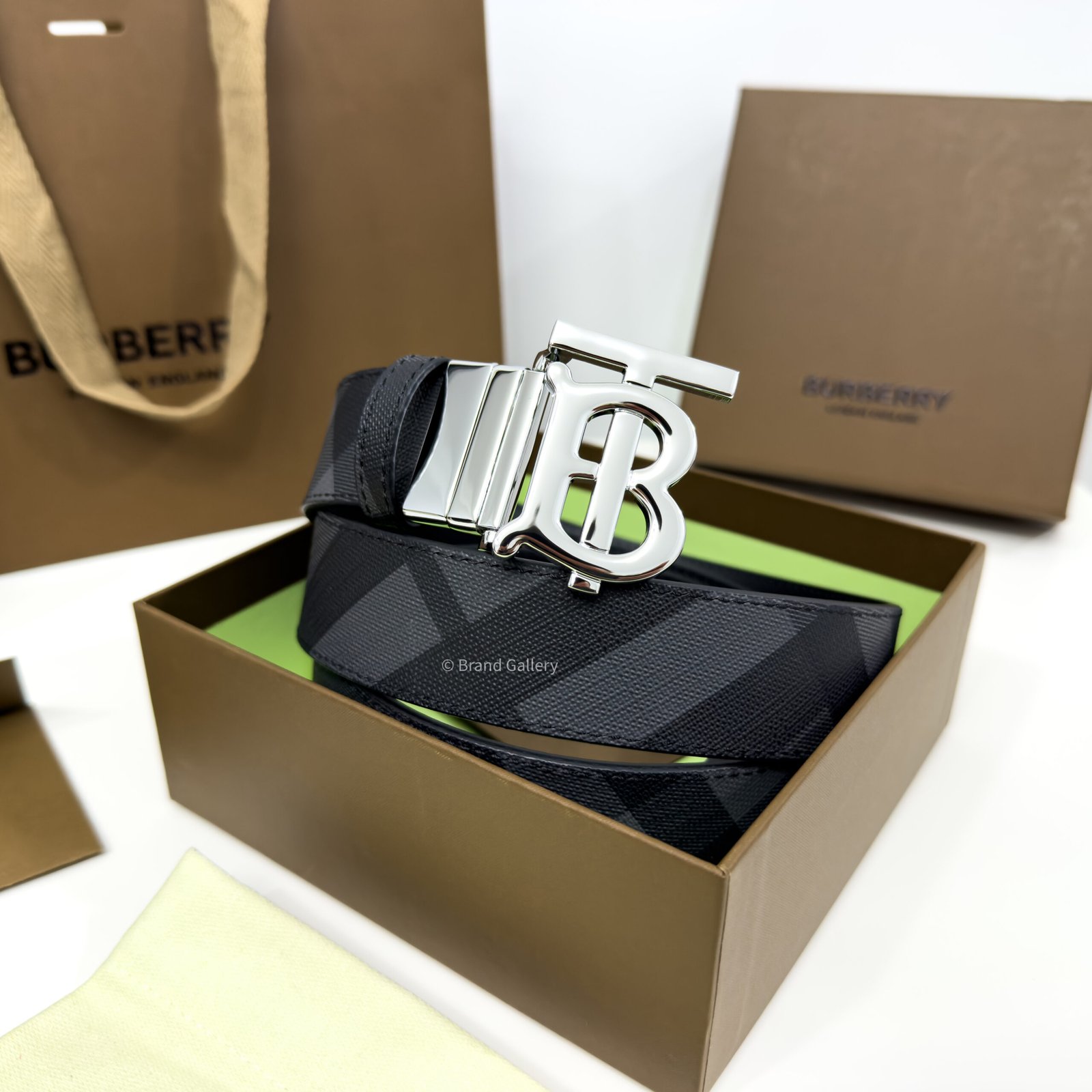 Burberry Grey Check/Black 35mm Reversible Belt