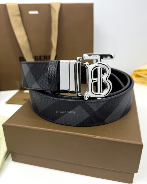 Burberry Grey Check/Black 35mm Reversible Belt