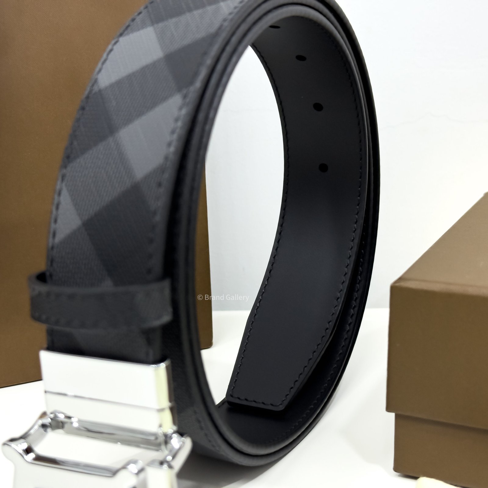 Burberry Grey Check/Black 35mm Reversible Belt