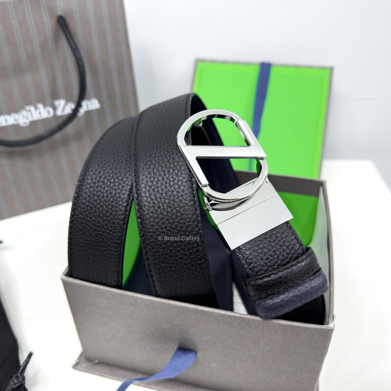 Zegna Circle Z Buckle Black/Blue 35mm Reversible Belt