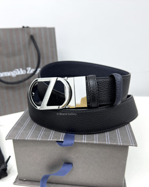 Zegna Circle Z Buckle Black/Blue 35mm Reversible Belt