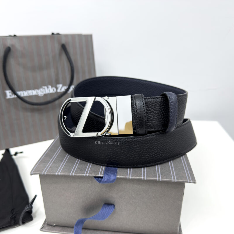 Zegna Circle Z Buckle Black/Blue 35mm Reversible Belt