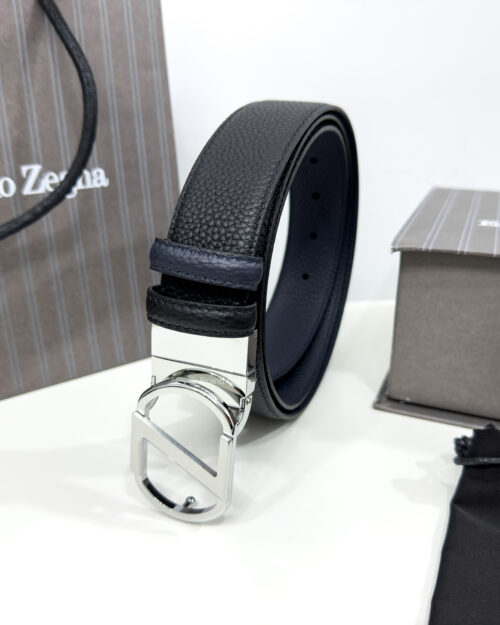 Zegna Circle Z Buckle Black/Blue 35mm Reversible Belt
