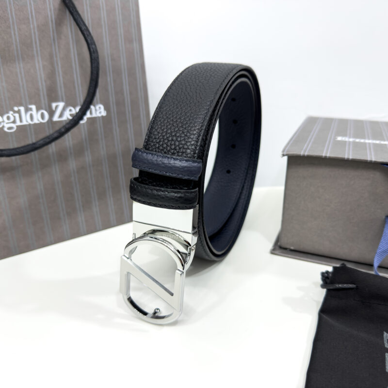Zegna Circle Z Buckle Black/Blue 35mm Reversible Belt