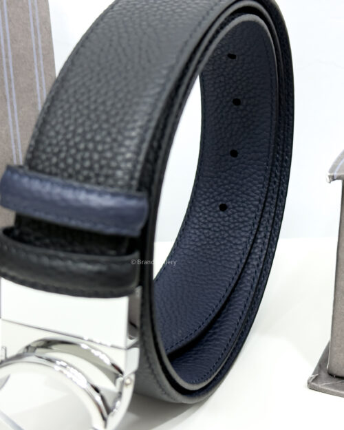 Zegna Circle Z Buckle Black/Blue 35mm Reversible Belt