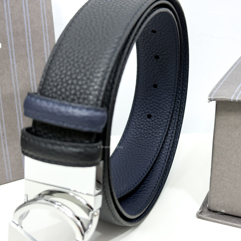 Zegna Circle Z Buckle Black/Blue 35mm Reversible Belt