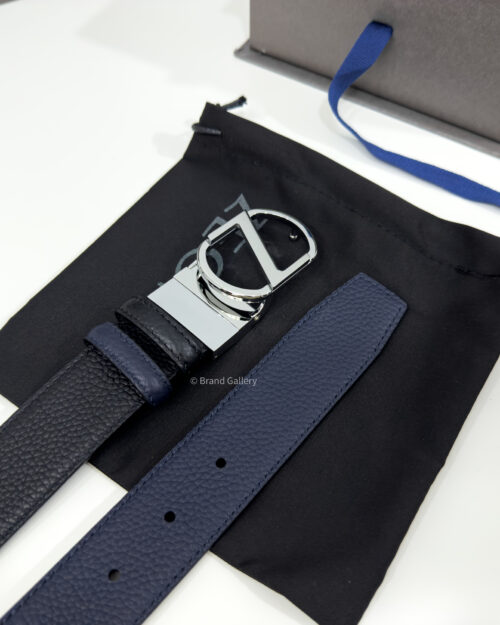 Zegna Circle Z Buckle Black/Blue 35mm Reversible Belt