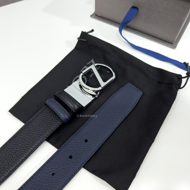 Zegna Circle Z Buckle Black/Blue 35mm Reversible Belt