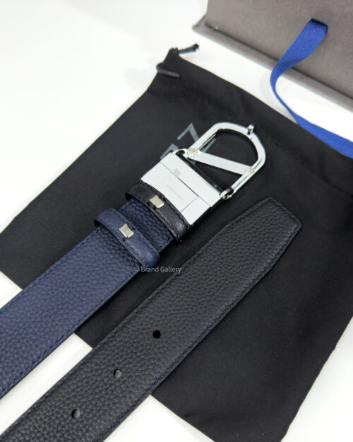 Zegna Circle Z Buckle Black/Blue 35mm Reversible Belt