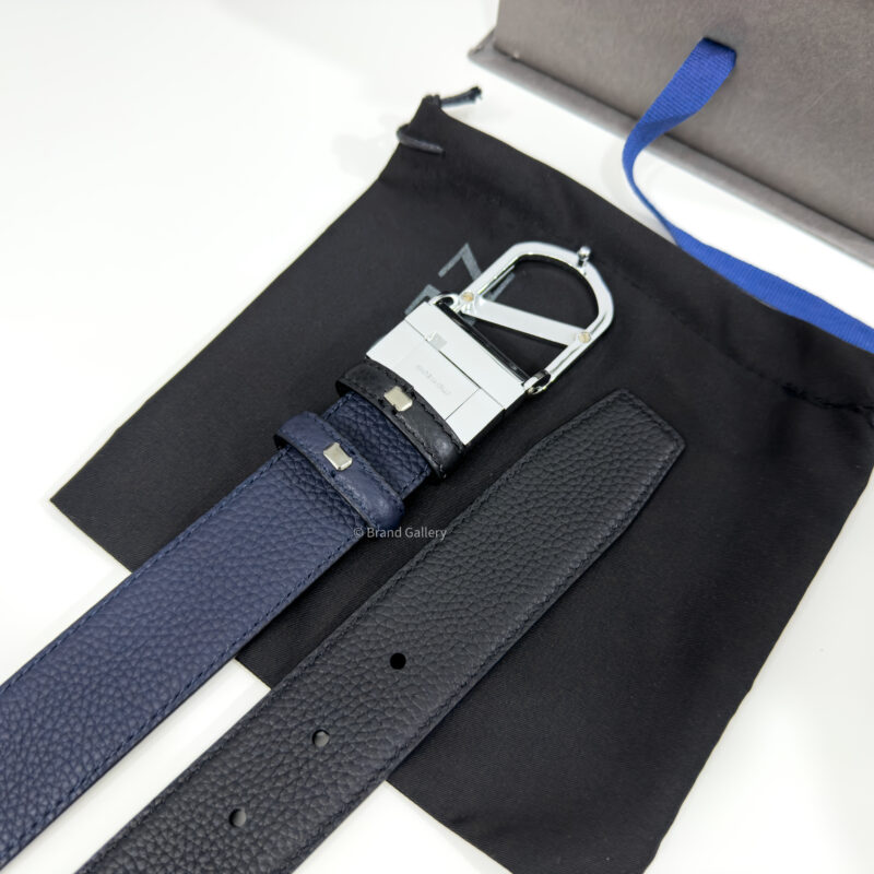 Zegna Circle Z Buckle Black/Blue 35mm Reversible Belt