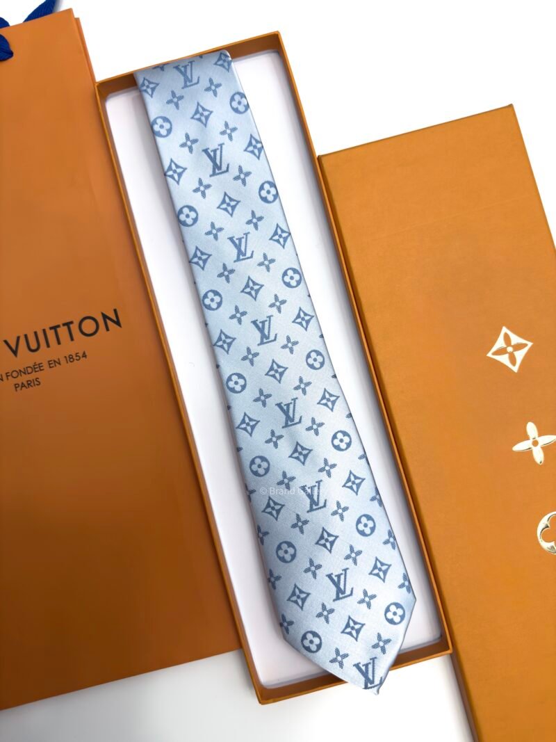 Louis Vuitton Sky Blue Oversize Monogram Shades SILK TIE