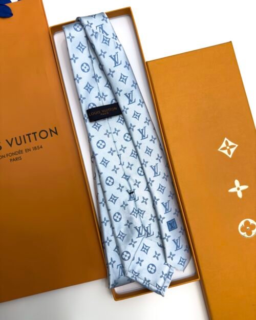 Louis Vuitton Sky Blue Oversize Monogram Shades SILK TIE