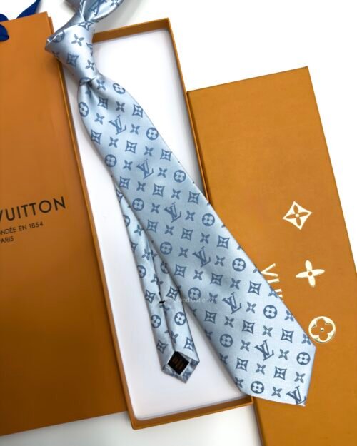 Louis Vuitton Sky Blue Oversize Monogram Shades SILK TIE