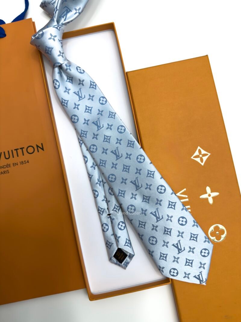 Louis Vuitton Sky Blue Oversize Monogram Shades SILK TIE