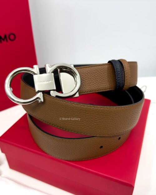 Ferragamo Thin Gancini Havan/Black Reversible Leather Belt