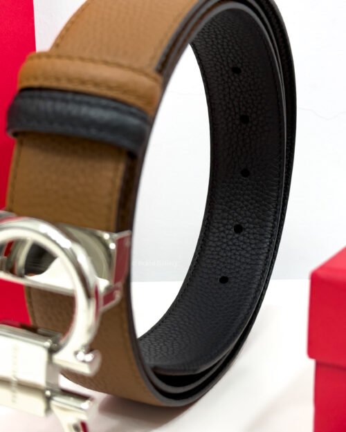 Ferragamo Thin Gancini Havan/Black Reversible Leather Belt