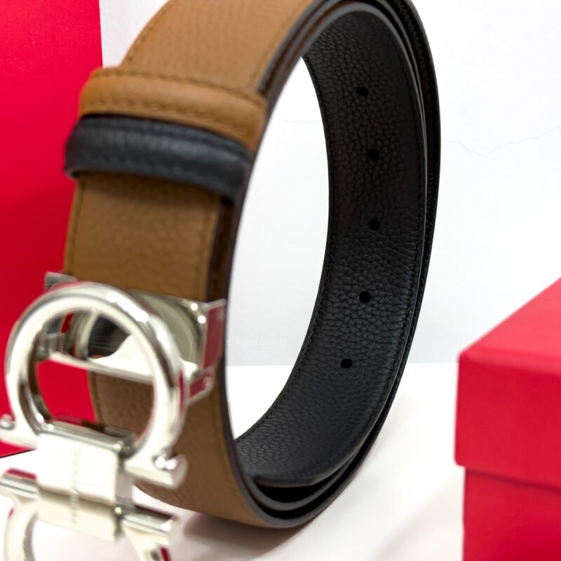 Ferragamo Thin Gancini Havan/Black Reversible Leather Belt