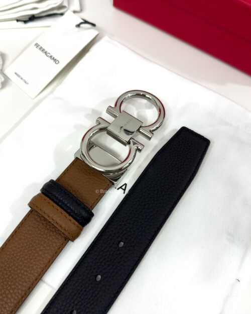 Ferragamo Thin Gancini Havan/Black Reversible Leather Belt