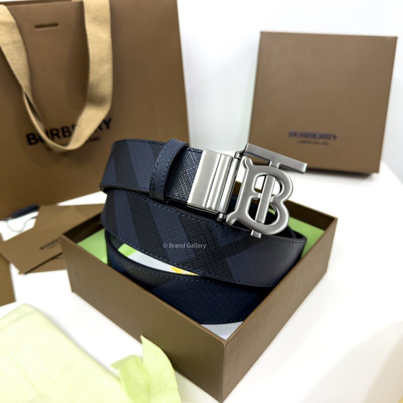 Burberry Gunmetal Navy Check/Black 35mm Reversible Belt