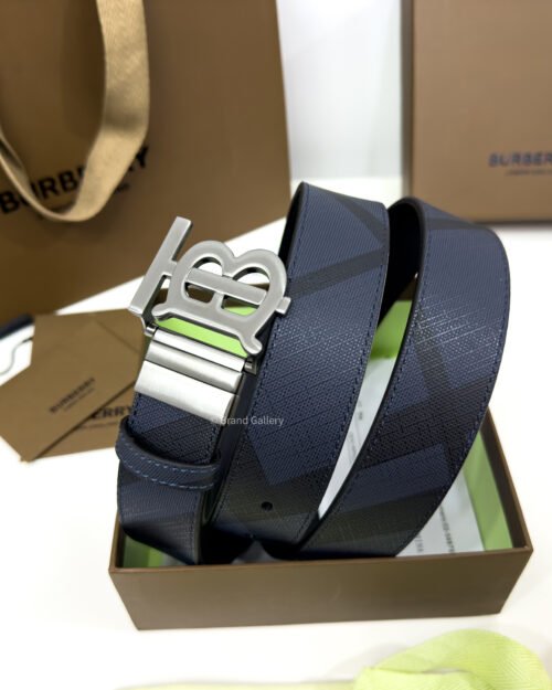 Burberry Gunmetal Navy Check/Black 35mm Reversible Belt