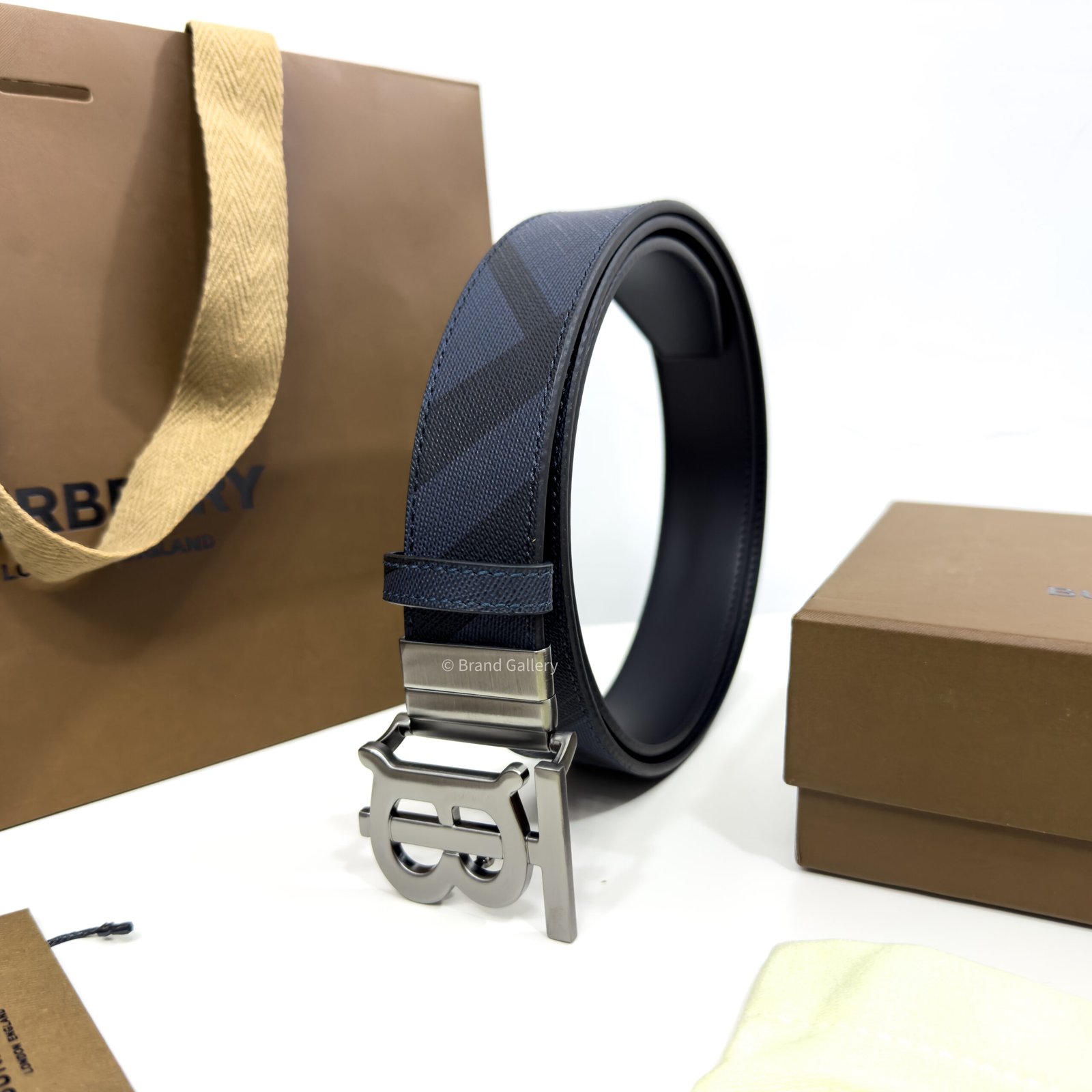 Burberry Gunmetal Navy Check/Black 35mm Reversible Belt