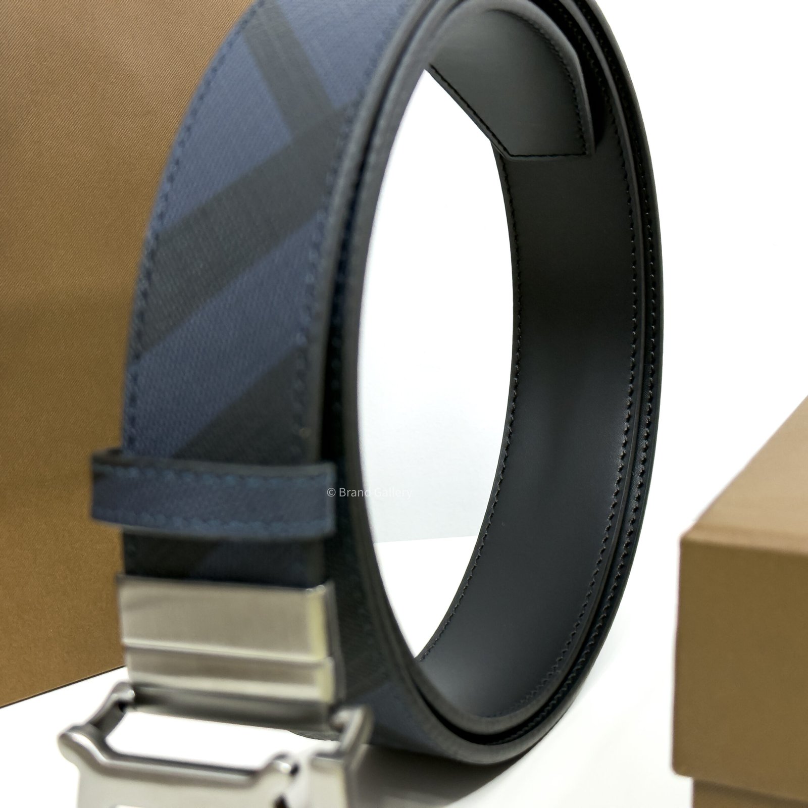 Burberry Gunmetal Navy Check/Black 35mm Reversible Belt