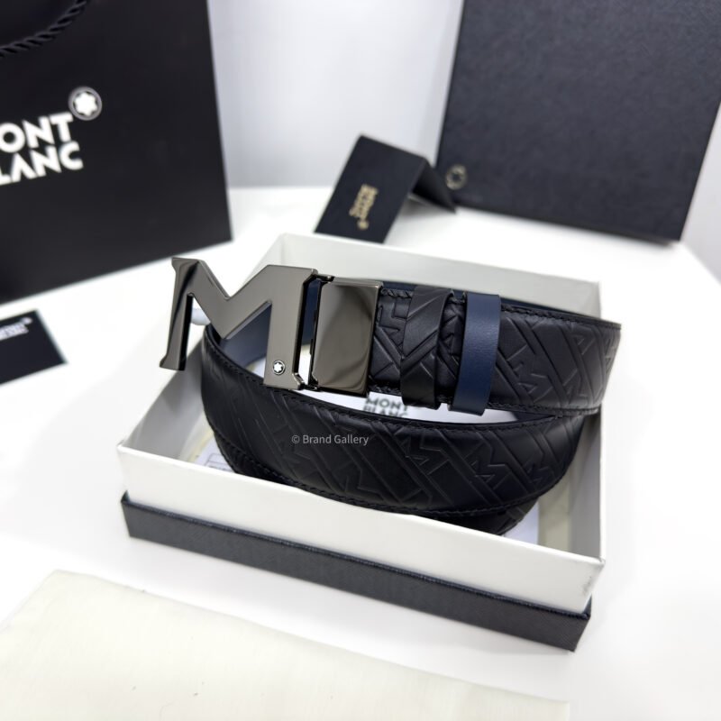 Montblanc Gunmetal M Buckle Black/Blue 35MM Reversible Belt