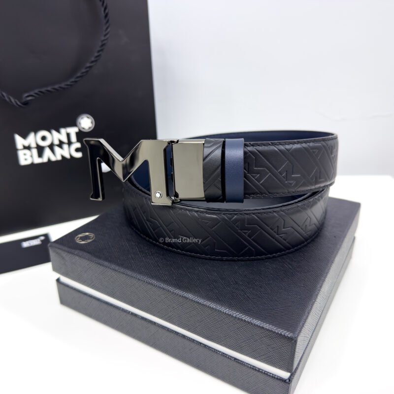 Montblanc Gunmetal M Buckle Black/Blue 35MM Reversible Belt