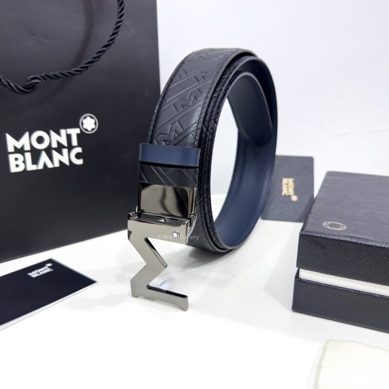 Montblanc Gunmetal M Buckle Black/Blue 35MM Reversible Belt