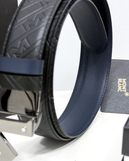 Montblanc Gunmetal M Buckle Black/Blue 35MM Reversible Belt