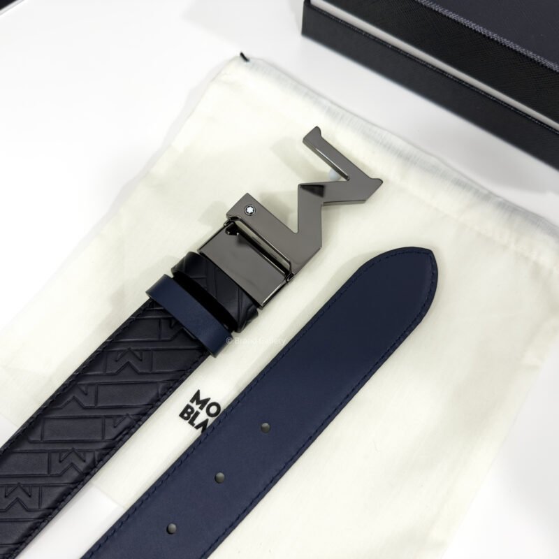 Montblanc Gunmetal M Buckle Black/Blue 35MM Reversible Belt